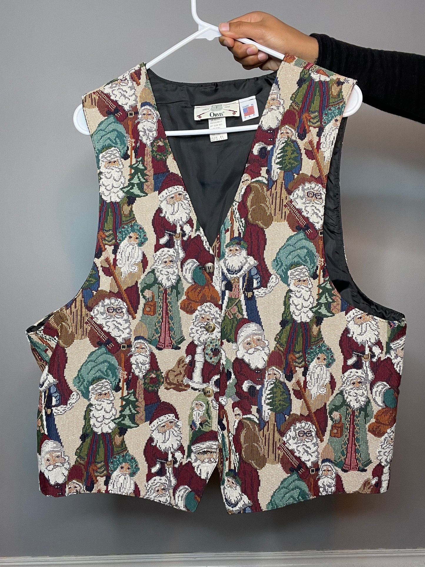 Santa Print Tapestry Vest - XL