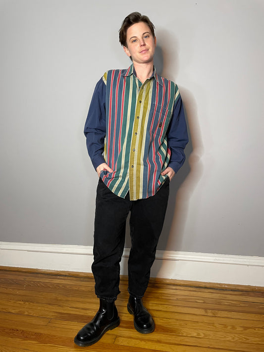 Vtg Striped Colorblock Button Down (Men's M)