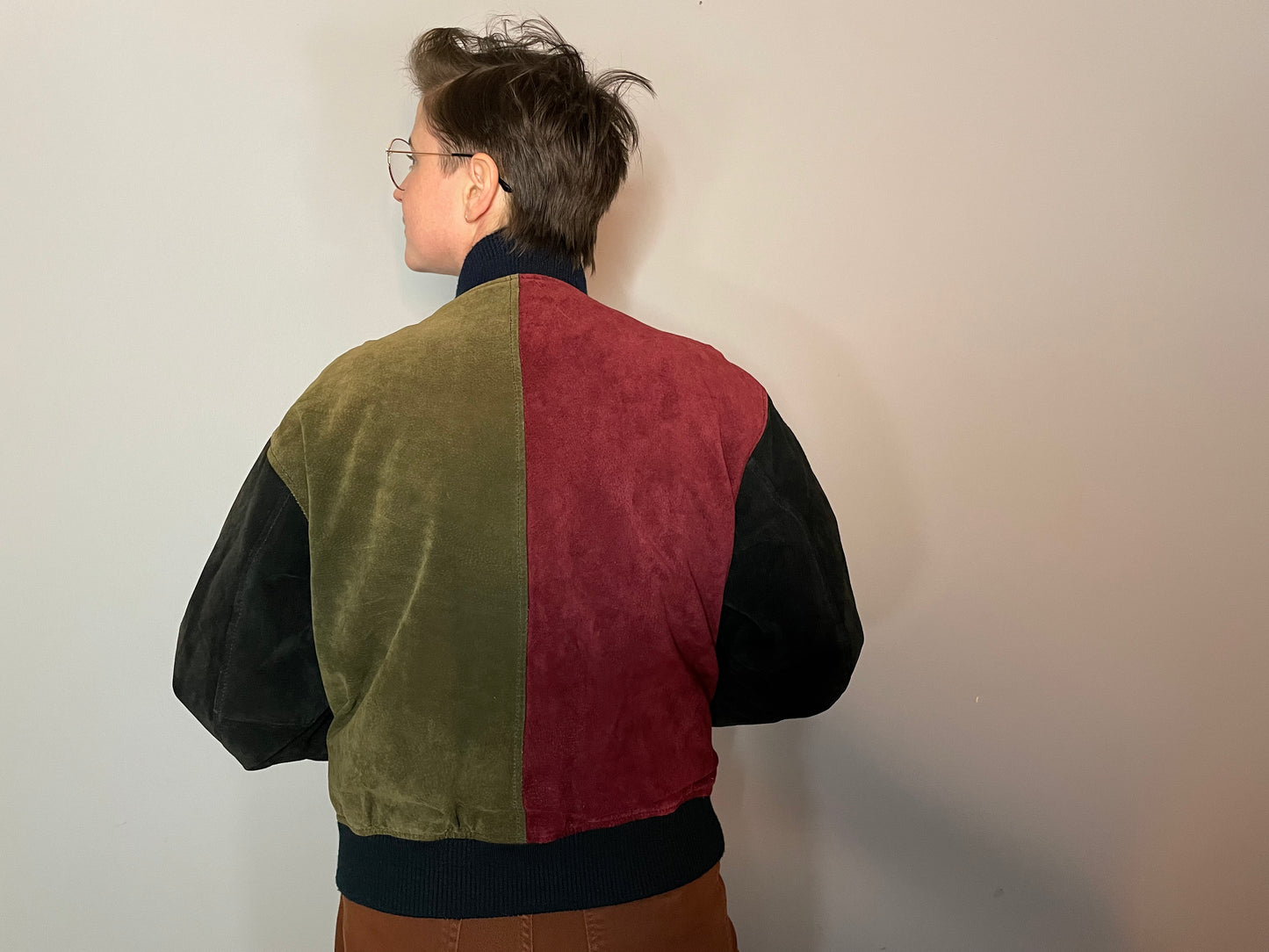 Vtg Suede Colorblock Bomber (Women's M)