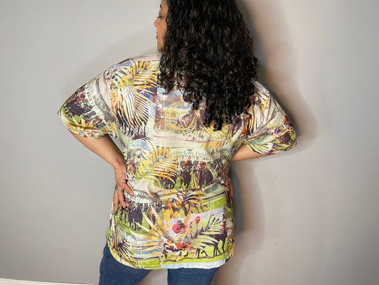 Vtg Pictoral Horse Track Button Up