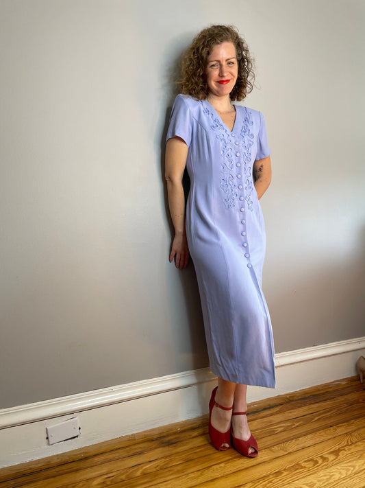 Vtg Periwinkle Sheath Dress (XS/Small)