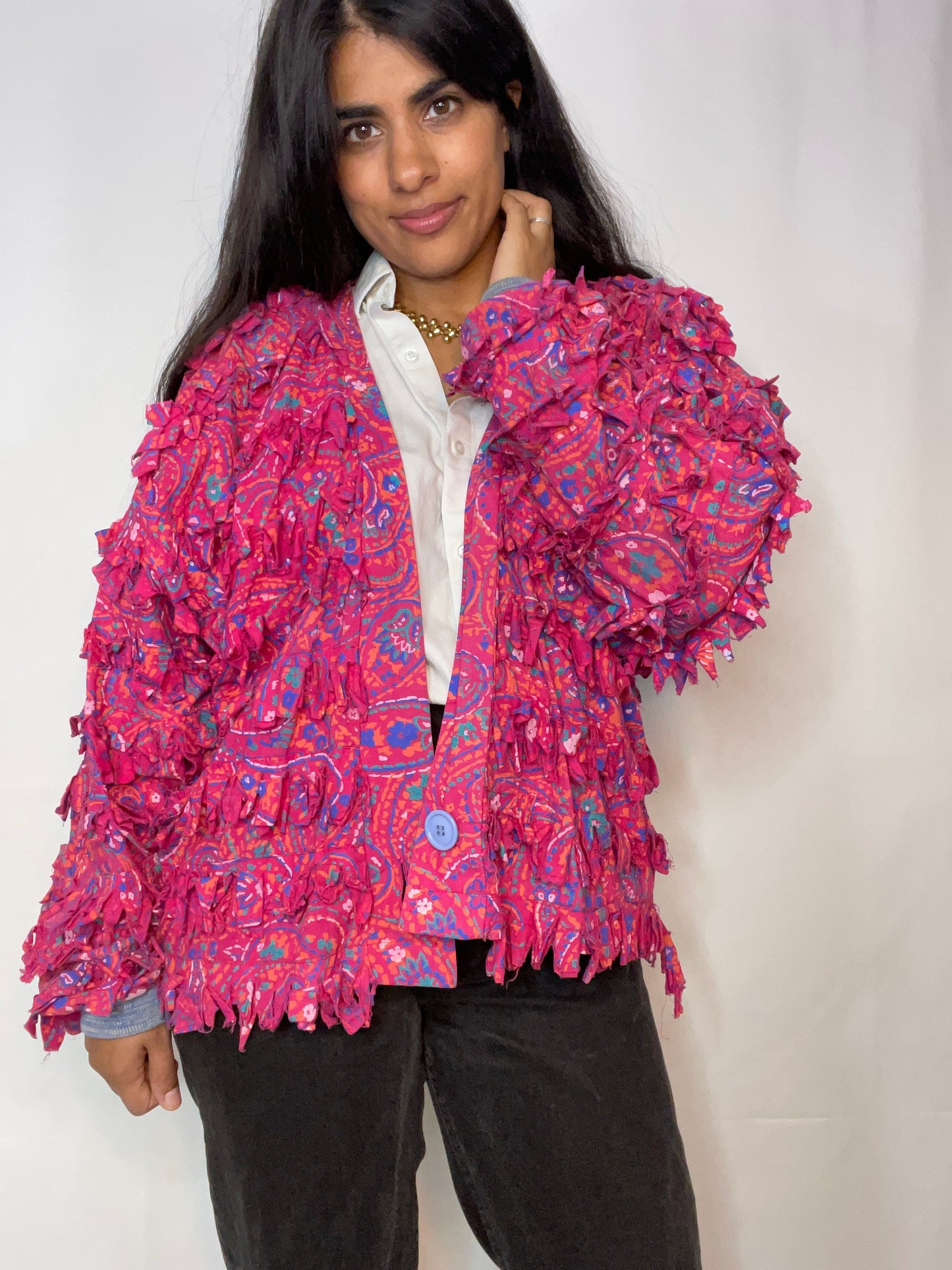 Rare 80s Pink Paisley Fringe Blazer (M)