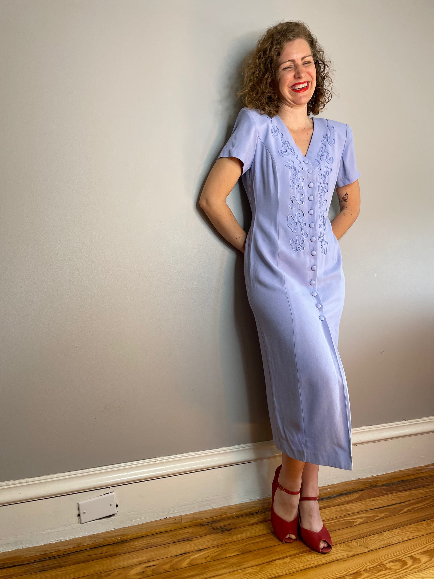 Vtg Periwinkle Sheath Dress (XS/Small)