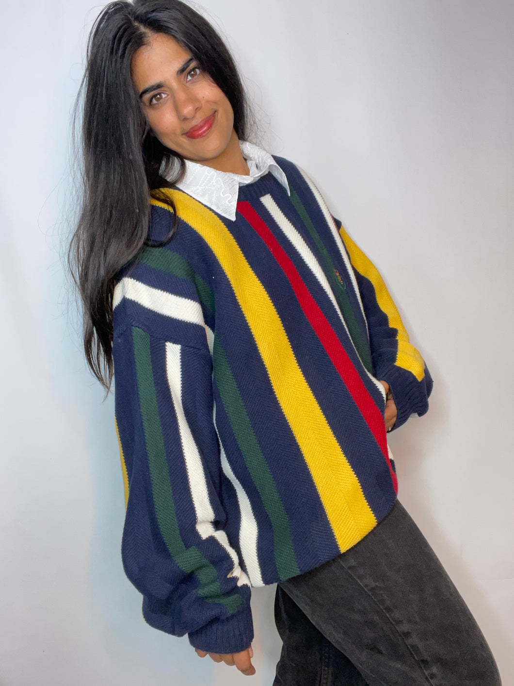 Classic 90s Striped Colorful Pullover by Chaps (M)