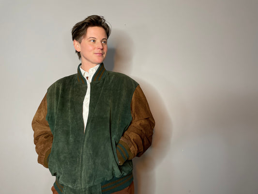 Vtg Green & Brown Suede Colorblock Jacket (Men's M/L)