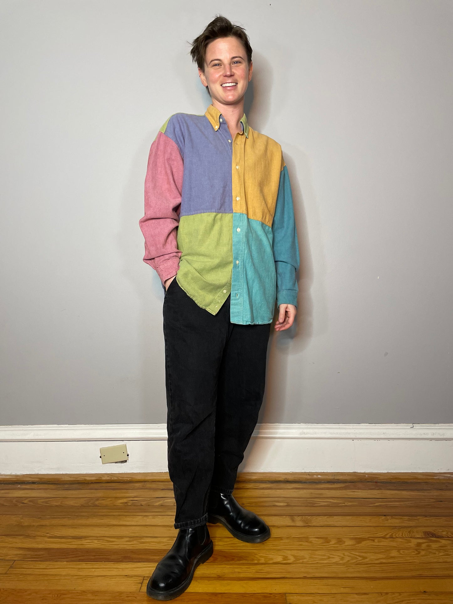 Vtg Pastel Colorblock Shirt (Men's M)