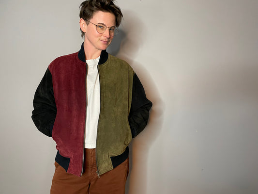 Vtg Suede Colorblock Bomber (Women's M)