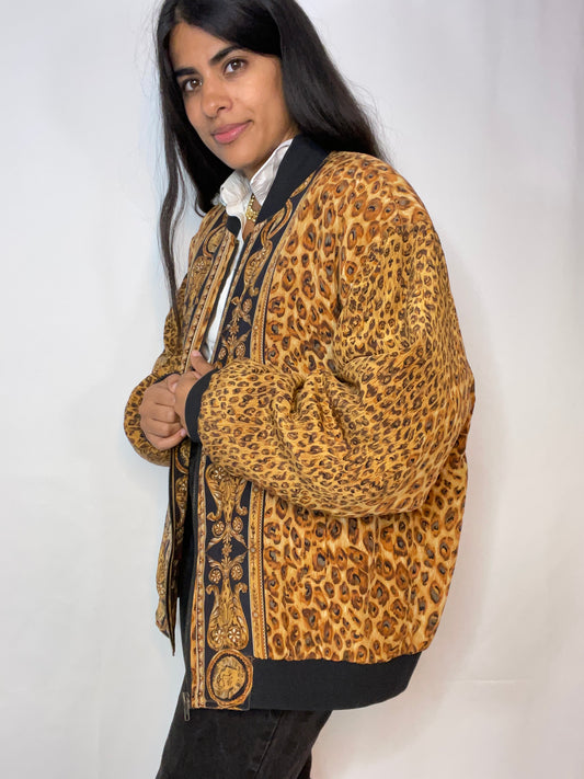 Vintage Silk Leopard Chain Print Dream Bomber (L/XL)