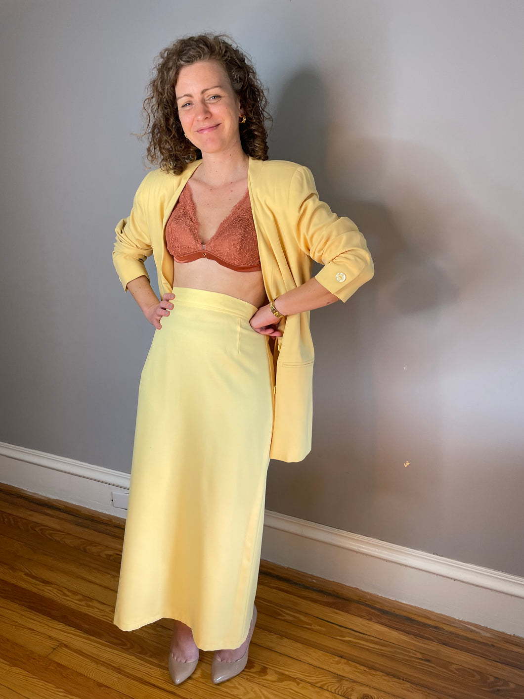 Vintage Canary Yellow Skirt Suit (Large)