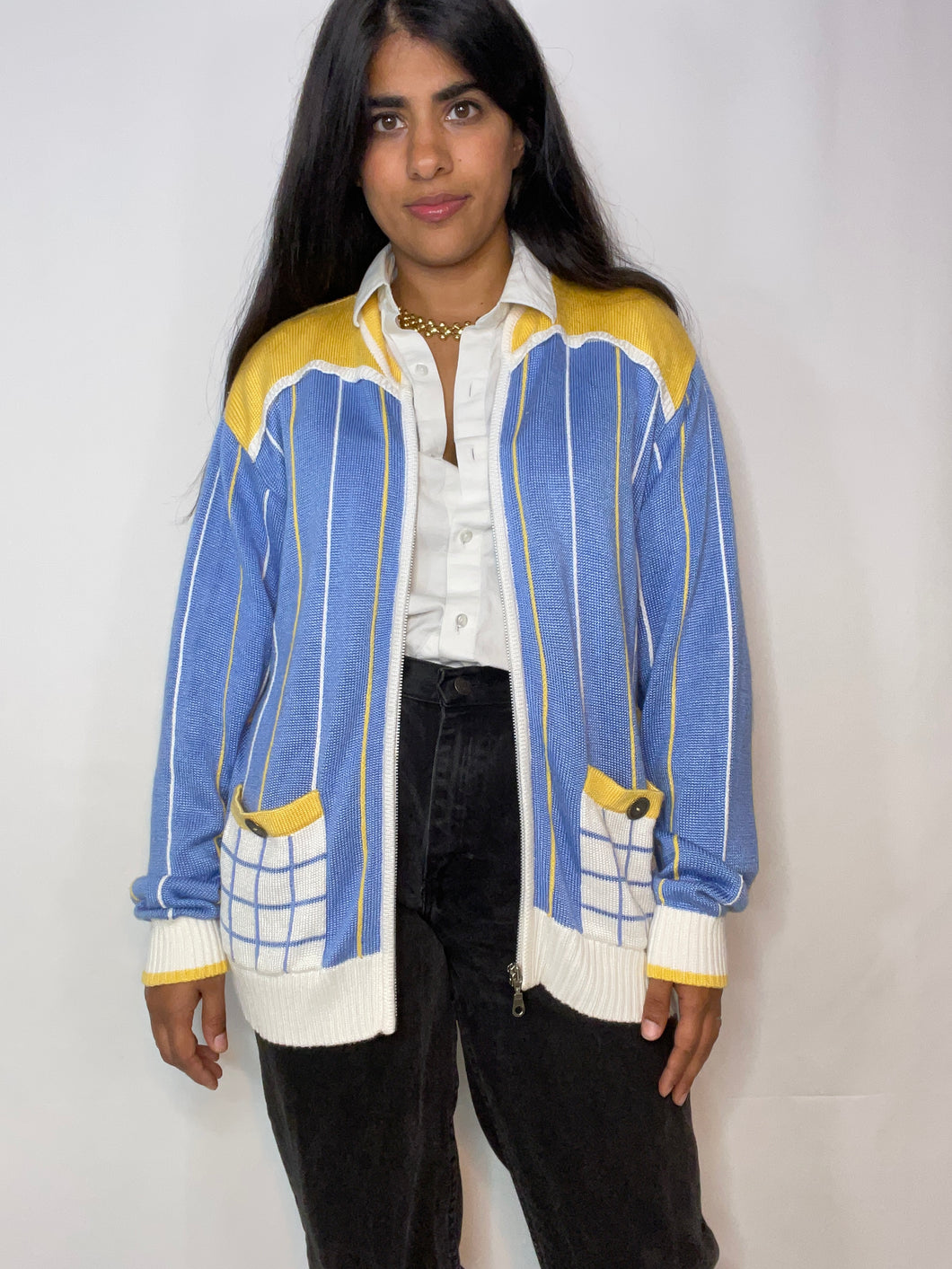 Vintage Blue and Yellow Italian Knit Jacket (M/L)
