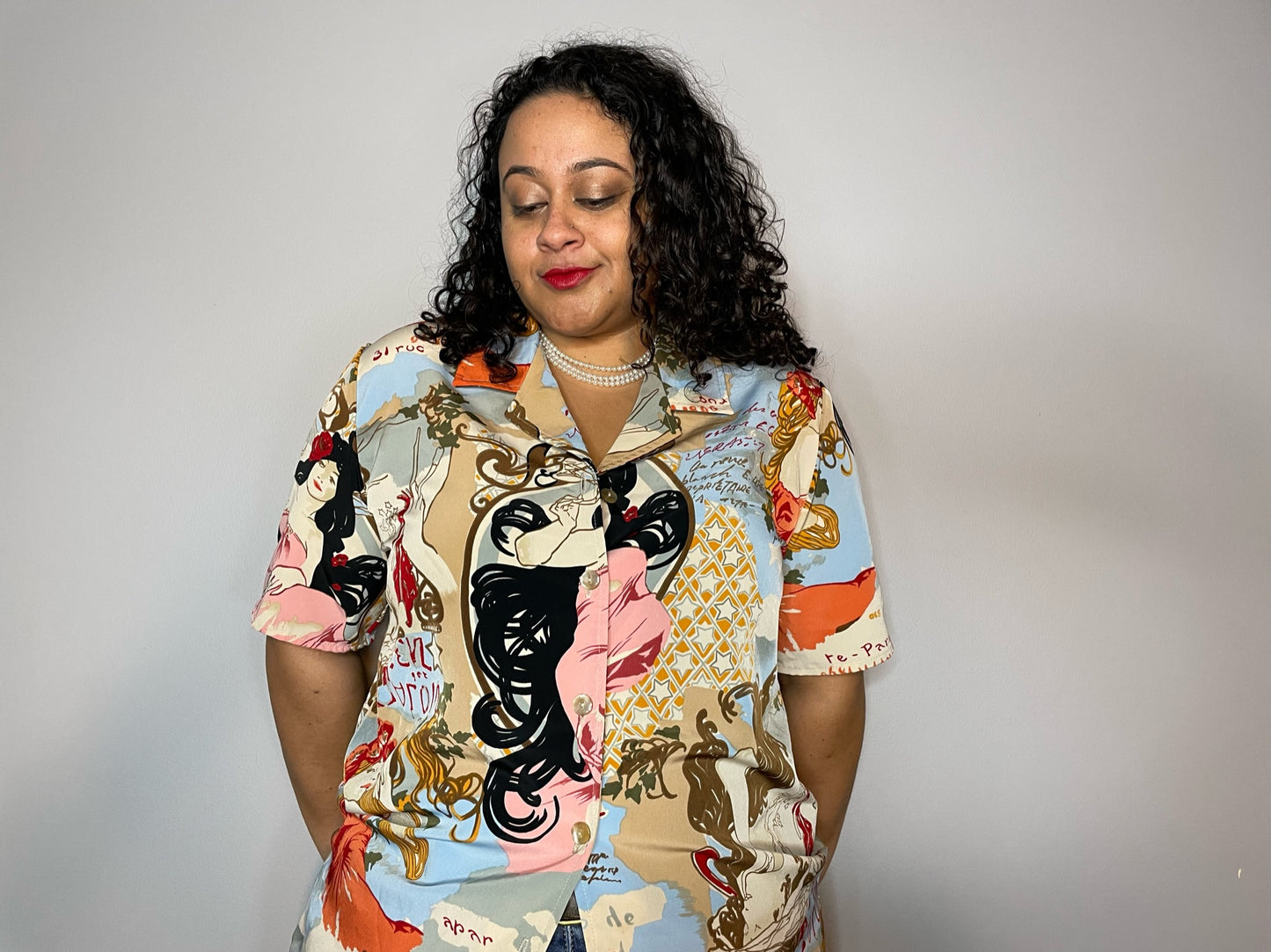 Parisian Lady Print Button Up (L/XL)