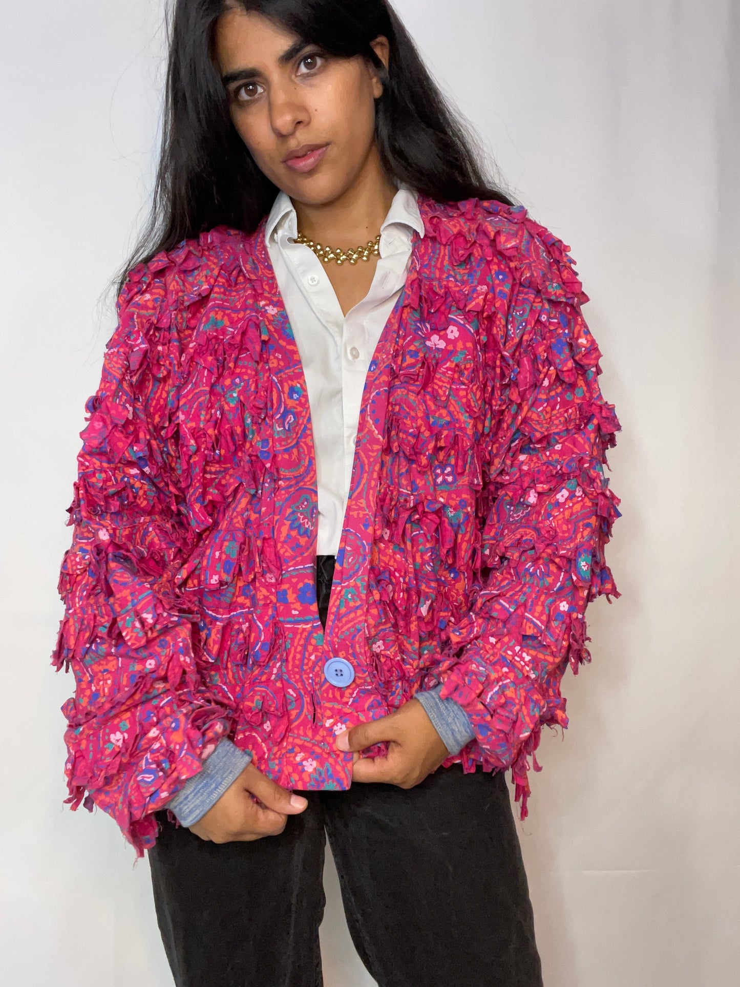 Rare 80s Pink Paisley Fringe Blazer (M)
