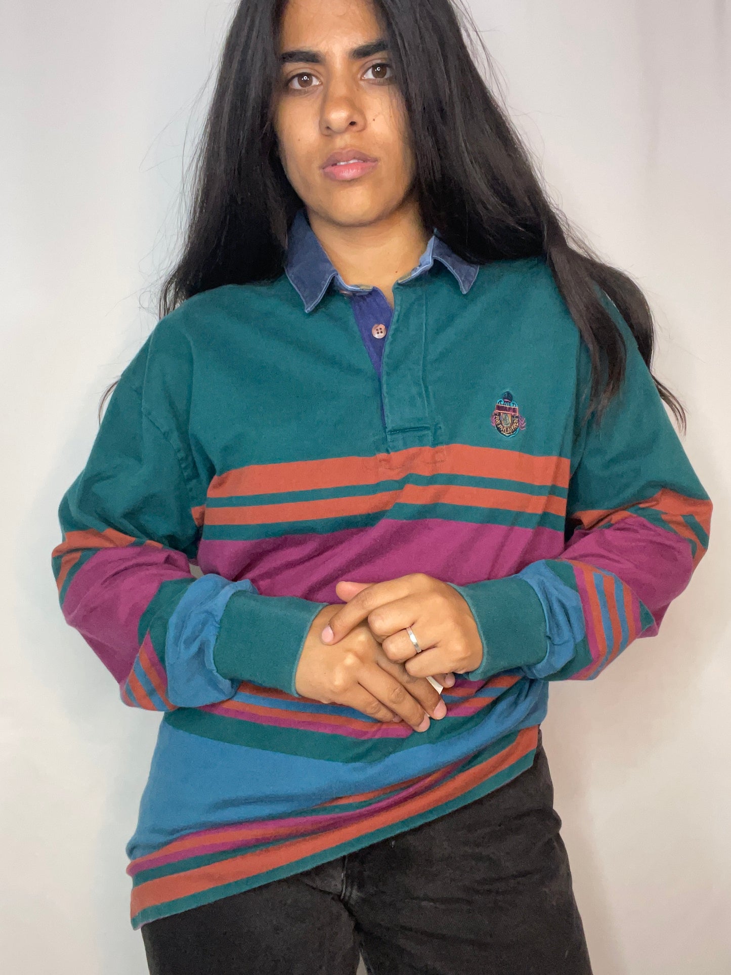 Vtg Colorblock Rugby Shirt (Men's Large)